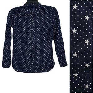 Gap Womens Boyfriend Fit Shirt Size Small Stars Pattern Long Sleeves Navy Blue